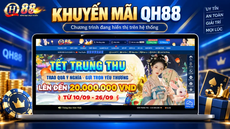 Chương trình khuyến mãi QH88 hiển thị trên giao diện thực tế
